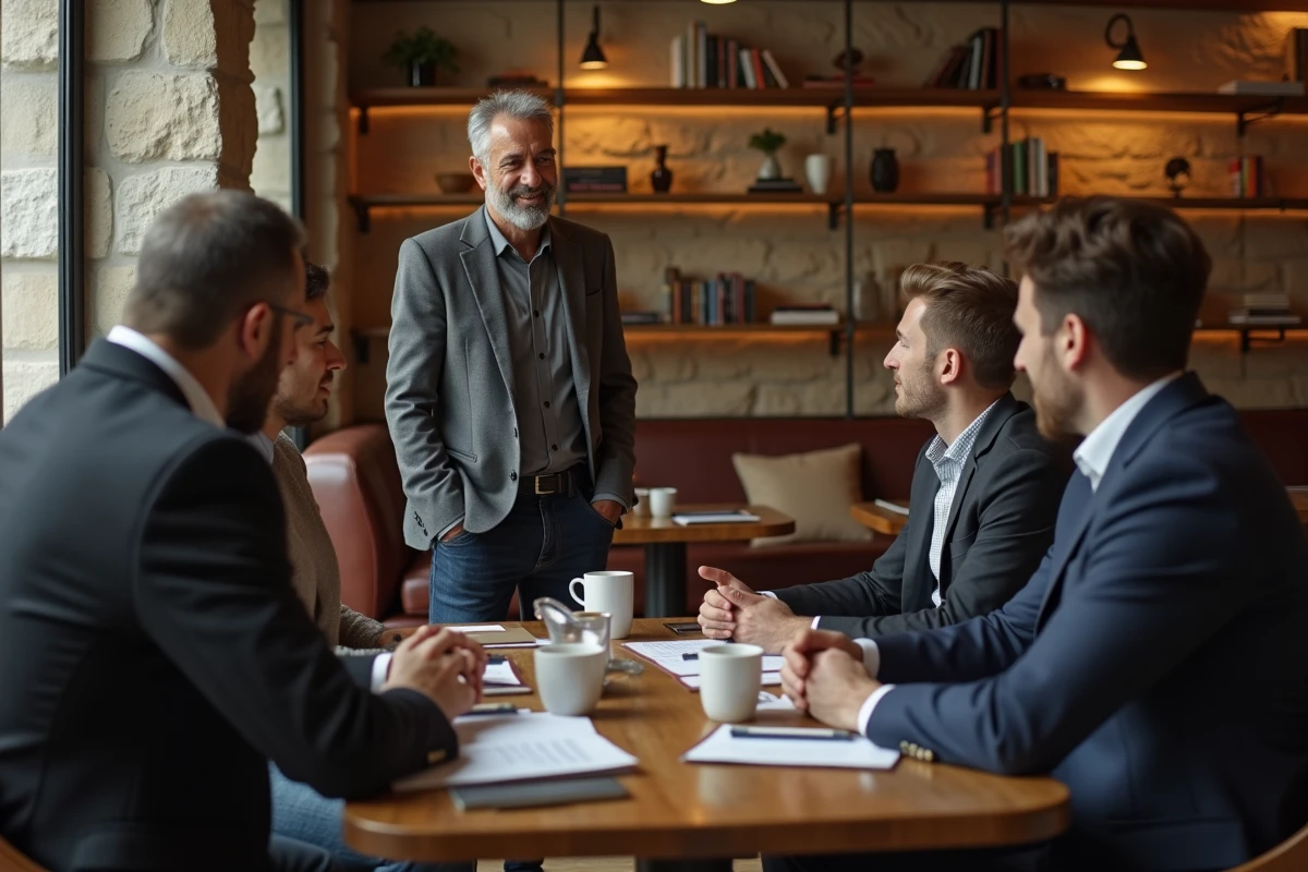 Discussion entre professionnels dans un caf&eacute; parisien