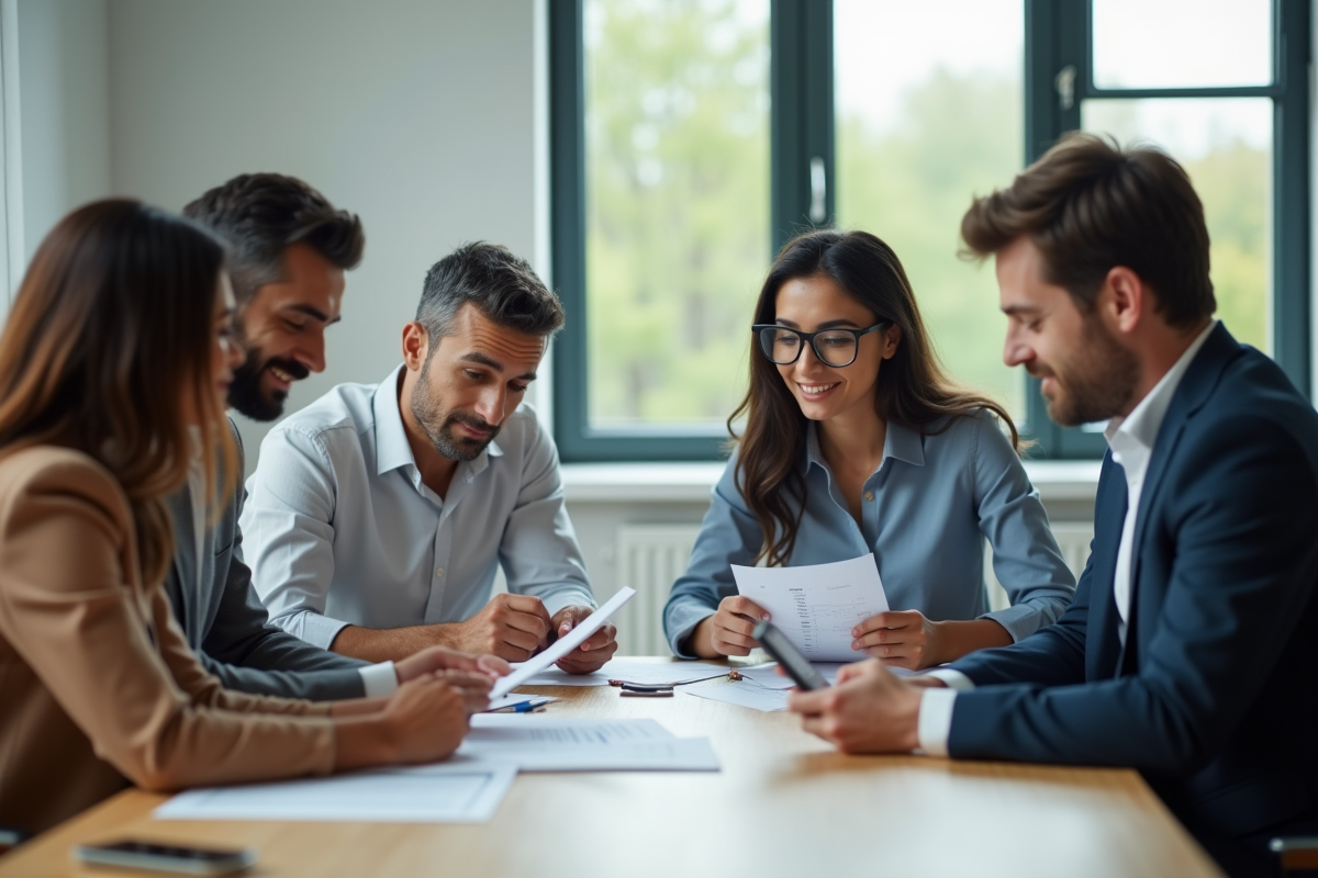 Groupe de consultants discutant de salaires lors d